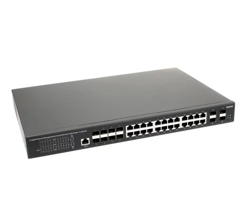 Коммутатор Gigabit Ethernet c 10G портами OSNOVO SW-32G4X-2L Управляемый L3 коммутатор Gigabit Ethernet на 16xGE RJ-45 + 8xGE Combo (RJ-45 + SFP) + 4x10G SFP+ Uplink. Порты: 16 x GE RJ-45 (10/100/1000 Base-T) + 8 x GE Combo Port (RJ-45 + SFP
