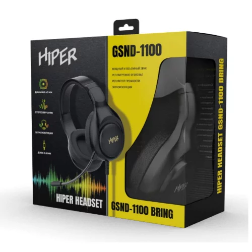 Гарнитура компьютерная игровая HIPER GSND-1100 Black, Wired 2.0, 50мм, mini-jack 3.5мм, cable 2м фото 2