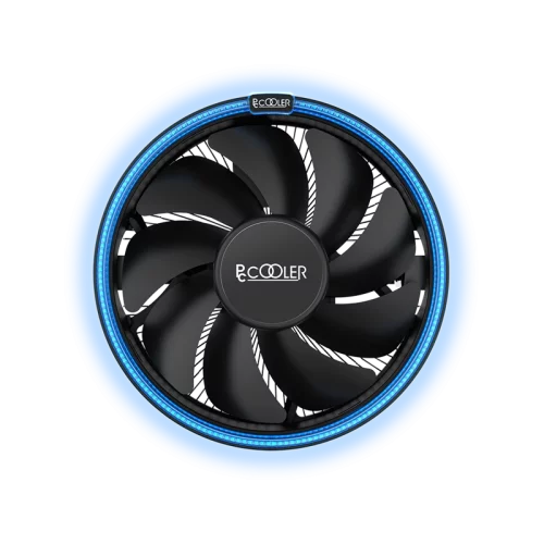 Кулер для процессора/ CPU Cooler PCCooler E126M B (92W, 4-pin PWM, 70mm, Al/Cu, -mm, Blue LED, 1x120mm, 56CFM, 26.5dBA, 1800RPM, S: 1700/1200/115X, AM5/AM4, black)