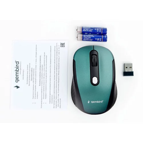 Gembird MUSW-420-2 {Мышь беспроводная, 2.4ГГц, зеленый, 4кн, 1600DPI, блистер} [MUSW-420-2] фото 3
