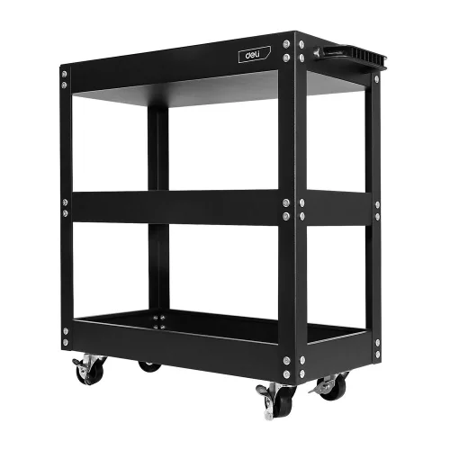 Тележка инструментальная трехсекционная на колесах Deli DL433013 510x260x580мм, до 90кг, толщина полки 0,6мм, толщина стойки 1мм