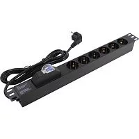 Exegate EX280835RUS Блок розеток ExeGate ServerPro PDU-19H610 Al-6S-EU2.5-1P, 19",1U,алюм,6Sch,евровилка,2.5м,защ перегр