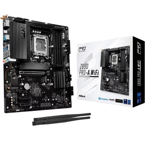 Материнская плата ASROCK Z890 PRO-A WIFI, LGA1851, Z890, 4*DDR5, 4*SATA, 4*M.2, 4*USB 3.2, 4*USB 2.0, Type-C, 1*PCIx16, 2*PCIx4, 1*M.2 (Key E), HDMI+DP, ATX