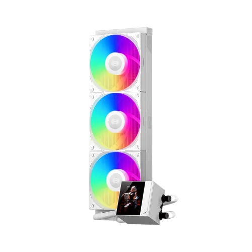 Система охлаждения/ Water Cooling System PCCooler DC360 Pro ARGB Display WH (310W, 360mm, LED, White, ARGB/ Fans: 3x120mm, 90.56CFM, 39.8dBA, 2500RPM/ Pump height 65mm, 15dBA, 2600RPM, Rad thickness 2