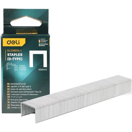 Набор скоб для степлера 1000 шт (Тип D) Deli DL238014-1 (8 х 11,3 х 0,7мм)