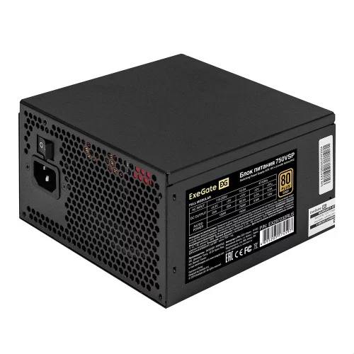Exegate EX297232RUS Блок питания 750W 80 PLUS® GOLD 750VSP FC (ATX3.0, APFC, КПД 90% (80 PLUS GOLD), 120mm fan, 24pin, 2x(4+4)pin, PCIE5.0/ 12VHPWR, 4xPCI-E, 6xSATA, 3xIDE, 1xFDD, Full Cable Management
