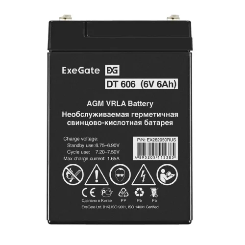 Exegate EX282950RUS Аккумуляторная батарея DT 606 (6V 6Ah, клеммы F1) фото 2
