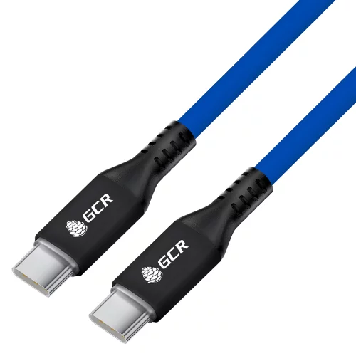 GCR Кабель 1.0m Type C-C POWER DELIVERY 18 W, быстрая зарядка, текстиль ДЖИНС, AL case черный, GCR-56743