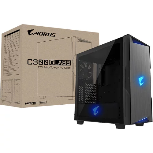 Корпус Gigabyte AORUS C300 Glass MidTower, ATX, USB-C x1, USB3.0 x2, Audio I/ O, GPU:400mm, Black, TG (551223) (GB-AC300G) фото 9