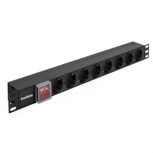 Exegate EX280840RUS Блок розеток ExeGate ServerPro PDU-19H801 Al-8S-C14-SW, 19, 1U, Алюм., 8Schuko, С14 фото 2