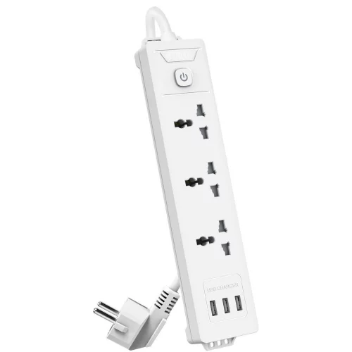 Сетевой фильтр Deli ET408 2м (3 розетки) белый (пакет ПЭ)