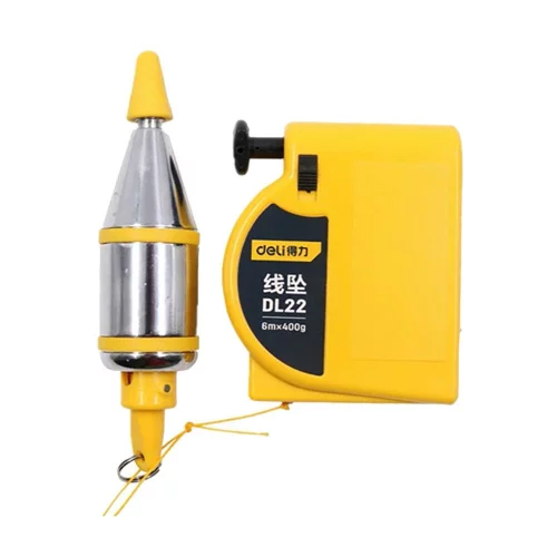 Конусный отвес с магнитным держателем Deli DL22 вес 400гр, длина нити 6м, автоматическое втягивание