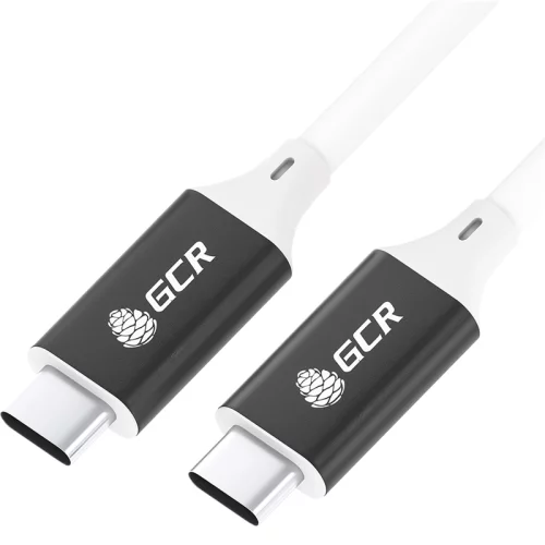 GCR Кабель USB 3.1 Type C-С 1.0m белый, 100W/20V/5A, M/M, TPE, AL сase черный, белый ПВХ, экран, армированный, GCR-50866
