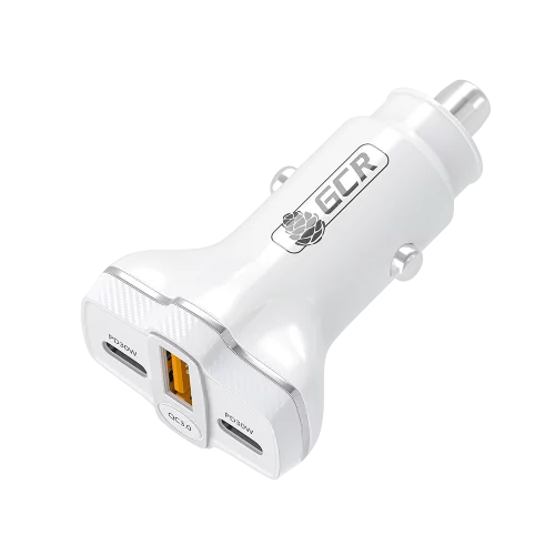 GCR PRO Автомобильное зарядное устройство 3в1, USB QC3.0 + 2 порта Type-C PD 30W, белый, GCR-56665