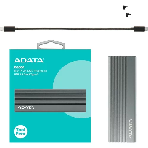 Корпус для HDD/ SSD M.2 ADATA External SSD Enclosure EC680 USB 3.2 Gen2, NVMe/ SATA, RGB, Titanium Grey, RTL (EC680-CCGY) фото 6