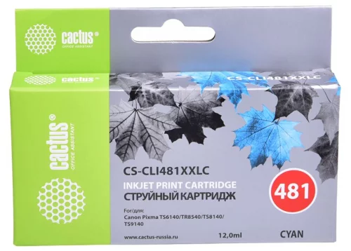 Картридж струйный Cactus CS-CLI481XXLC CLI-481XLC голубой (13мл) для Canon Pixma TR7540/TR8540/TS6140/TS8140 с чипом