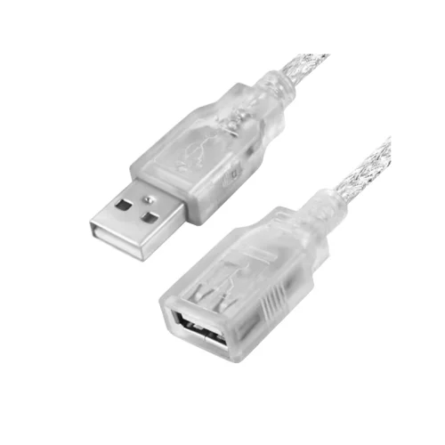 GCR Удлинитель PROF 5.0m USB 2.0, AM/ AF, прозрачный, литой, ферритовые кольца, 28/ 26 AWG, экран, армированный, морозостойкий, GCR-51128
