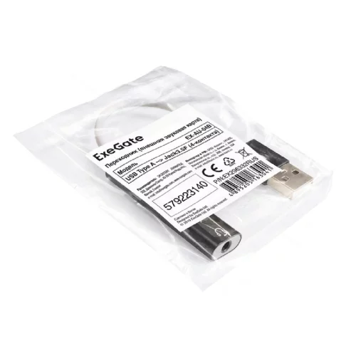 Exegate EX296332RUS Кабель-адаптер для подключения телефонной гарнитуры к порту USB ExeGate (внешняя звуковая карта USB, 1x Jack3.5 F (4-контакта), кнопки: volume +, volume -, play/ pause/ n фото 2