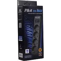 Сетевой фильтр Pilot m Max 4 розетки (евро с заземлением), 15А/3.3кВа, автомат, 10 м, графит/ Surge protector Pilot m Max 4 euro outlets, 15А/3.3кВа, 10m, grafit (PILOT M-MAX 10M)