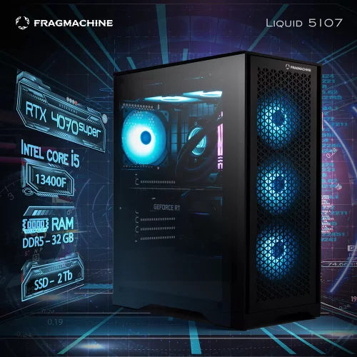 Компьютер FragMachine Liquid 5107 (i5-13400F, DDR5 32GB, SSD 2Tb, RTX 4070 Super, Win 10 Pro) (L5134R4070S)