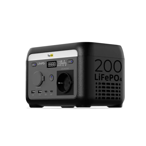 Портативная электростанция TopON TOP-H200 102.4Wh LFP 200 Вт, розетка 220 В, авторозетка 12.6 В, 2 Type-C, 2 USB, фонарь, EPS