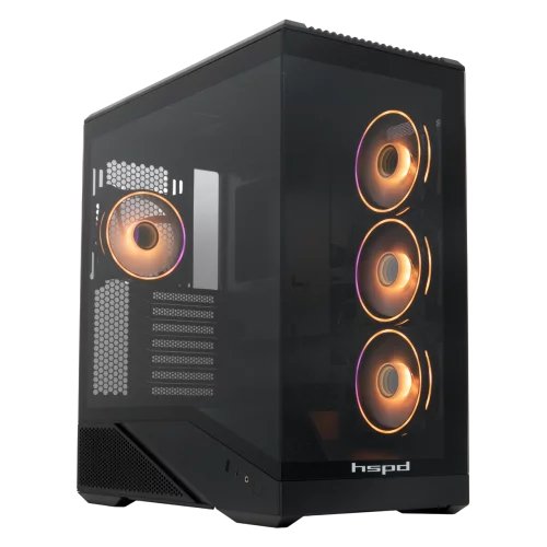 Корпус без блока питания/ Case HSPD F711, Panoramic Full Tower, Black, TG, 0.7 SPCC, 4x120mm ARGB ATX, mATX, mITX 190/ 420/ 280mm 2x2.5