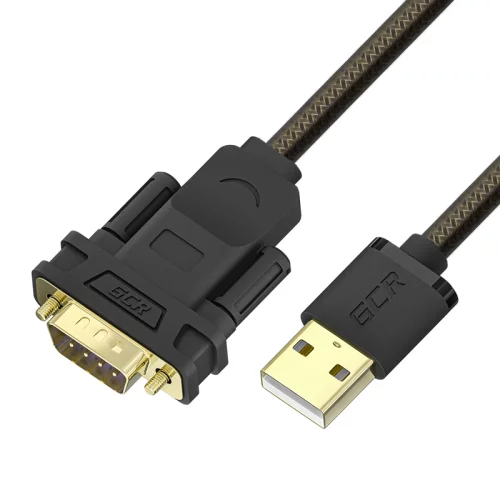 GCR Конвертер-переходник 2.0m PROF USB 2.0 AM / DB9 RS-232 c чипсетом PL2303GS, черно-прозрачный, двойной экран с армированием (GCR-55821)
