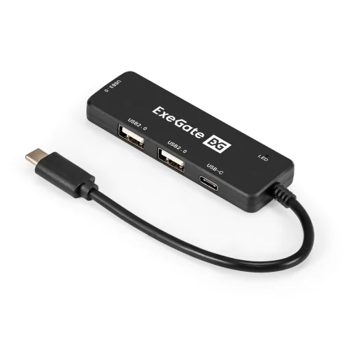 Exegate EX299789RUS USB-Хаб (концентратор) 4-в-1 ExeGate DUB-211C (кабель-адаптер USB3.0 Type-C --] 2xUSB2.0, 1xUSB3.0 (5GB/s), Type-C (DATA), Plug&Play, черный)