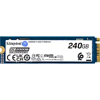 Твердотельный накопитель/ Kingston SSD DC2000B 240GB, M.2 22x80mm, NVMe, PCIe Gen 4x4, 3D TLC, R/ W 4500/ 400MB/ s, IOPs 260 000/ 18 000, TBW 175, DWPD 0.4 No Heatsink) (12 мес) (SEDC2000BYM8/240G)