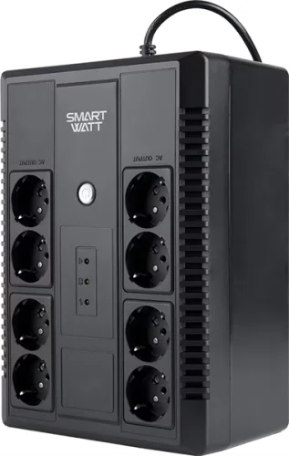Источник бесперебойного питания SMARTWATT ИБП линейно-интерактивный, 650/ 360 ВА/ Вт, напольный, LED дисплей, USB, RJ11/ 45, розетки Shuko - 8 шт., встр. АКБ 1*7 Ач (3703020270004) (UPS SAFE PRO 650)