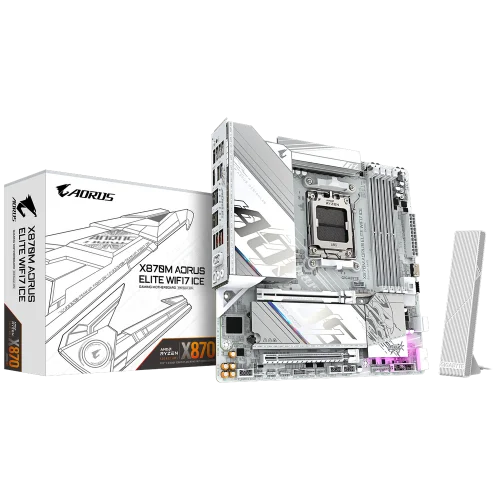 Материнская плата Gigabyte X870M AORUS ELITE WIFI7 ICE X870, AM5, 4*DDR5, 2*PCIEx16, 2*M.2, 1*TypeC, 2*USB3.2Gen2, 6*USB3.2Gen1, 8*USB2.0, 2*SATA3.0, 2.5G, 2*TypeC(DP), HDMI, M-ATX, RTL