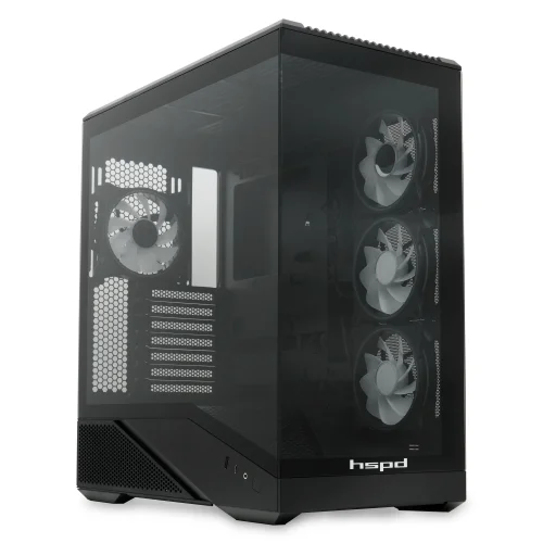 Корпус без блока питания/ Case HSPD F711, Panoramic Full Tower, Black, TG, 0.7 SPCC, 4x120mm ARGB ATX, mATX, mITX 190/ 420/ 280mm 2x2.5, 2x3.5, 7xPCI 1xUSB-A 3.0, 1xUSB-C 445x235x475mm (F711-TGBK- ARGB) фото 3
