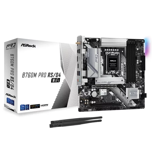 B760M PRO RS/ D4 WIFI, Socket 1700, Intel®B760, 4xDDR4-3200, HDMI+DP, 2xPCI-Ex16, 1xPCI-Ex1, 4xSATA3(RAID0/ 1/ 5/ 10), 2xM.2, 8 Ch Audio, 1x2.5GLan, WiFi, (2+4)xUSB2.0, (3+2)xUSB3.2, (1+1)xUSB3.2 Type-C™, ATX, 1xPS/ 2, RTL {} (B760M PRO RS/D4 WIFI)