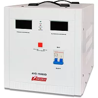Стабилизатор POWERMAN AVS 15000D, ступенчатый регулятор, цифровые индикаторы уровней напряжения, 15 KВА, 140-260В, максимальный входной ток 80А, клеммная колодка, IP-20, напольный, 410мм х 280мм х 310мм, 24.7 кг./ Stabilizer POWERMAN AVS 15000D, step-typ