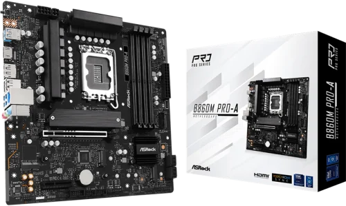 Материнская плата ASROCK B860M PRO-A, LGA1851, B860, 4*DDR5, 4*SATA, 4*M.2, 6*USB 3.2, 2*USB 2.0, Type-C, 2*PCIx16, 1*M.2 (Key E), HDMI+DP, mATX