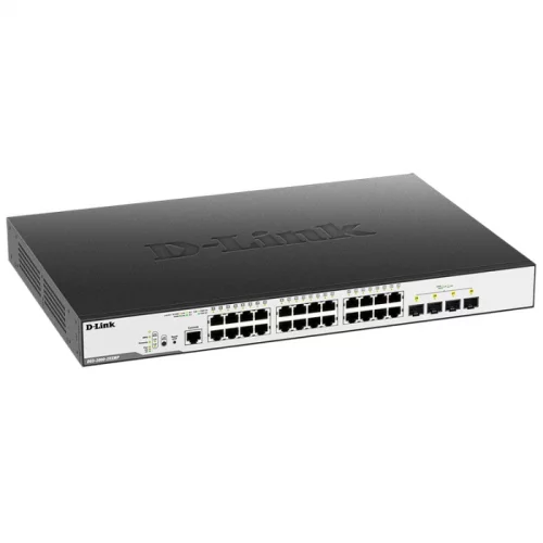 Коммутатор/ DGS-3000-28XMP/B Managed L2 Switch 24x1000Base-T PoE, 4x10GBase-X SFP+, PoE Budget 370W, Surge 6KV, CLI, RJ45 Console, RPS, Dying Gasp (DGS-3000-28XMP/B1A)