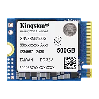 Твердотельный накопитель/ Kingston SSD NV3, 500GB, M.2(22x30mm), NVMe, PCIe 4.0 x4, 3D TLC, R/ W 5000/ 3000MB/ s, TBW 160, DWPD 0.2 (60 мес) (SNV3SM3/500G)