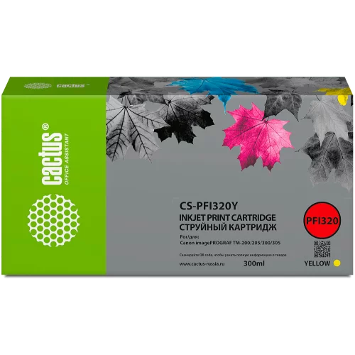 Картридж струйный Cactus CS-PFI320Y PFI-320Y желтый (300мл) для Canon imagePROGRAF TM-200/TM-200 MFP L24ei/TM-205/TM-300