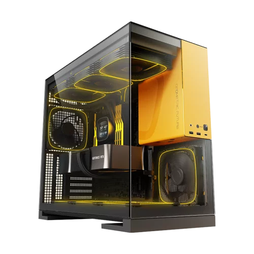 Корпус ПК без блока питания/ Case Geometric Future Model 5, Midi-Tower, TG, no fans, 2xUSB-A 3.0, 1xUSB 3.2 Type-C, E-ATX, ATX, mATX, mITX Black/ Yellow (1AM5WKBY00100) фото 3