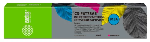Картридж струйный Cactus CS-F6T78AE 913A пурп.пигм. (55мл) для HP PW 352dw/377dw/Pro 477dw/452dw с чипом