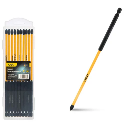 Набор торсионных бит для ударных шуруповертов 10шт Deli DL251200 PH2*200мм, сталь S2, пласт.кейс