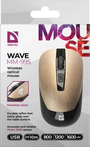 Мышь Defender беспроводная оптическая Wave MM-995 золотистый (52994) фото 7