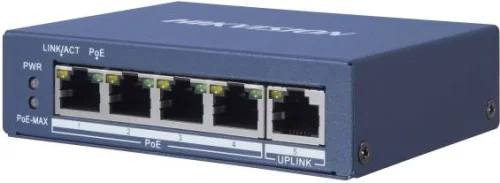 Коммутатор Hikvision DS-3E0505P-E(B) 1x100Мбит/с 4x1Гбит/с 4PoE+ 60W неуправляемый