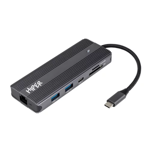 Док-станция/ Docking station HIPER USB-C HUB 11in1 (1*USB-C 100W PD, 1*HDMI 4K@60Hz, 2*DP 4K@60Hz, 2*USB-A 3.0 (5Gbps data), 1*USB-C 3.0 (5Gbps data), 1*microSD, 1*SD, 1*3.5mm audio, 1*RJ45 Gb) (HP-DS11-01)