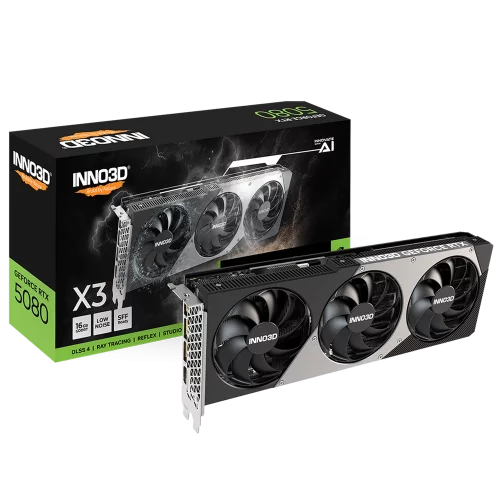 Видеокарта INNO3D RTX5080 X3 16GB GDDR7 256bit 3xDP HDMI 3FAN RTL (N50803-16D7-176068N)