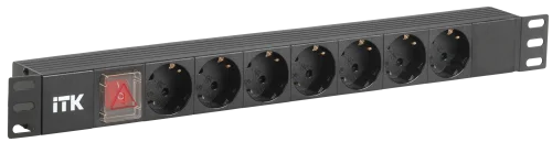 PDU 7 розеток DIN49440 (нем. cтанд.), с LED выключателем,1U, без шнура, вх. IEC320 C14, алюминиевый профиль, черный (PH12-7D3)