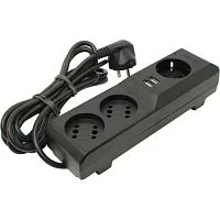Сетевой фильтр/ Surge protector Pilot 3G 3xGP euro outlets, 10А/2.2кВа, 2xUSB, 3m, grafit (PILOT 3G 3M)