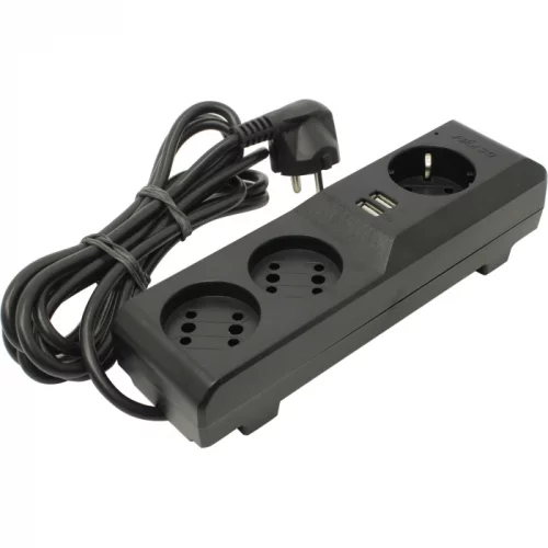 Сетевой фильтр/ Surge protector Pilot 3G 3xGP euro outlets, 10А/2.2кВа, 2xUSB, 3m, grafit (PILOT 3G 3M)