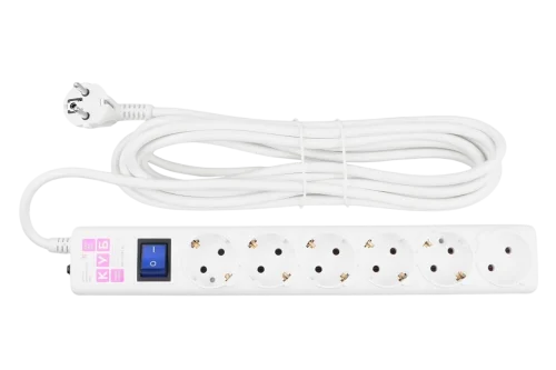 Power Cube сетевой фильтр, 5 метров, 6 розеток (5 с заземлением + 1 без заземления), 16А/3,5кВт, cечение провода: 3х1,5мм2, цвет белый, гарантия 4 год? (SPG6-A2)