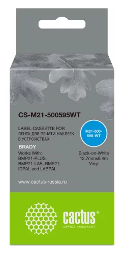 Картридж ленточный Cactus CS-M21-500595WT черный на белом 12.7x6.4 для Brady BMP21-PLUS, BMP21-LAB